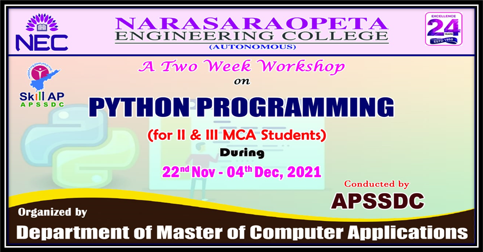 Department of MCA organized a Two Week Workshop on