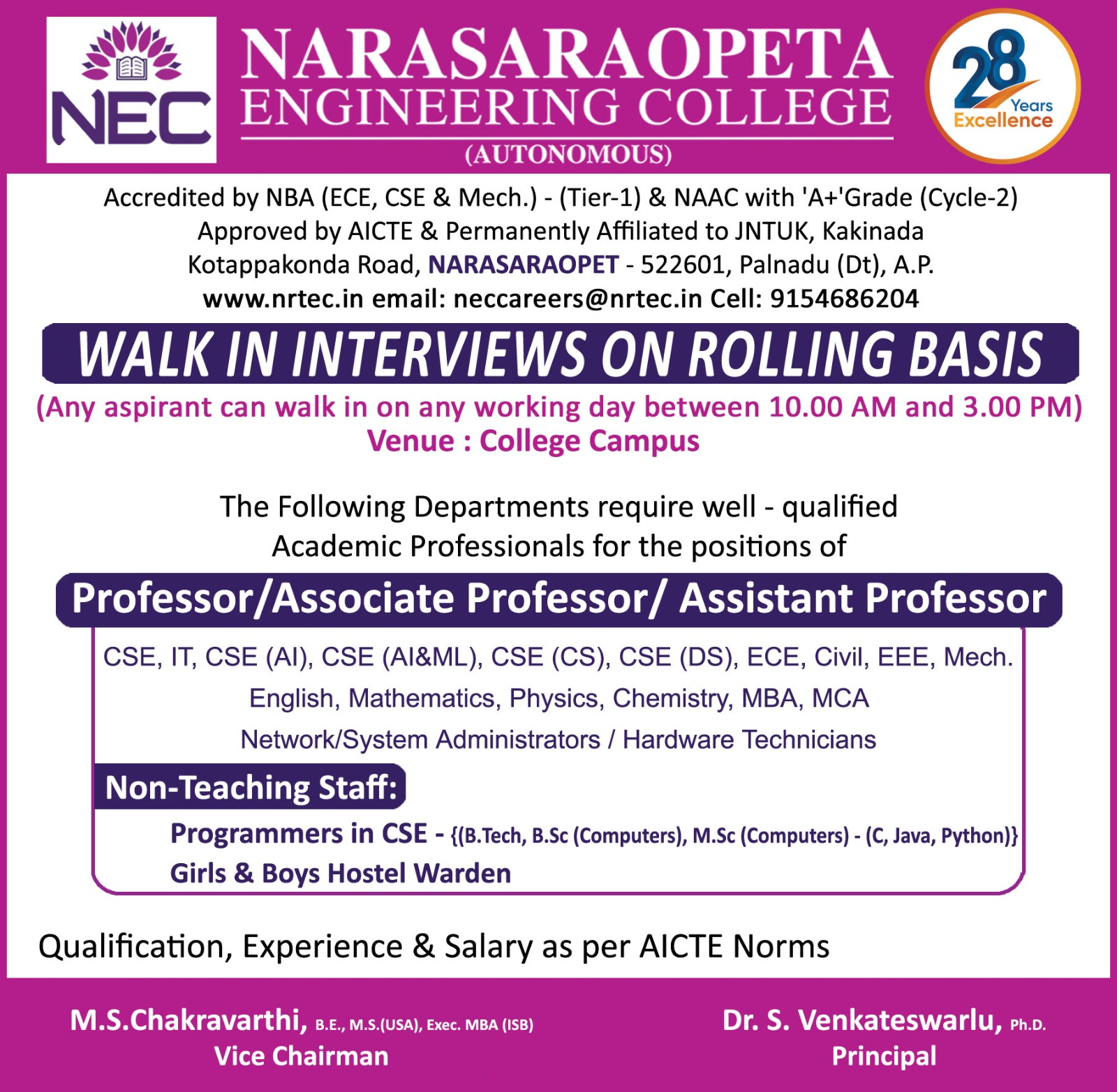 WALK IN INTERVIEWS ON ROLLING BASIS